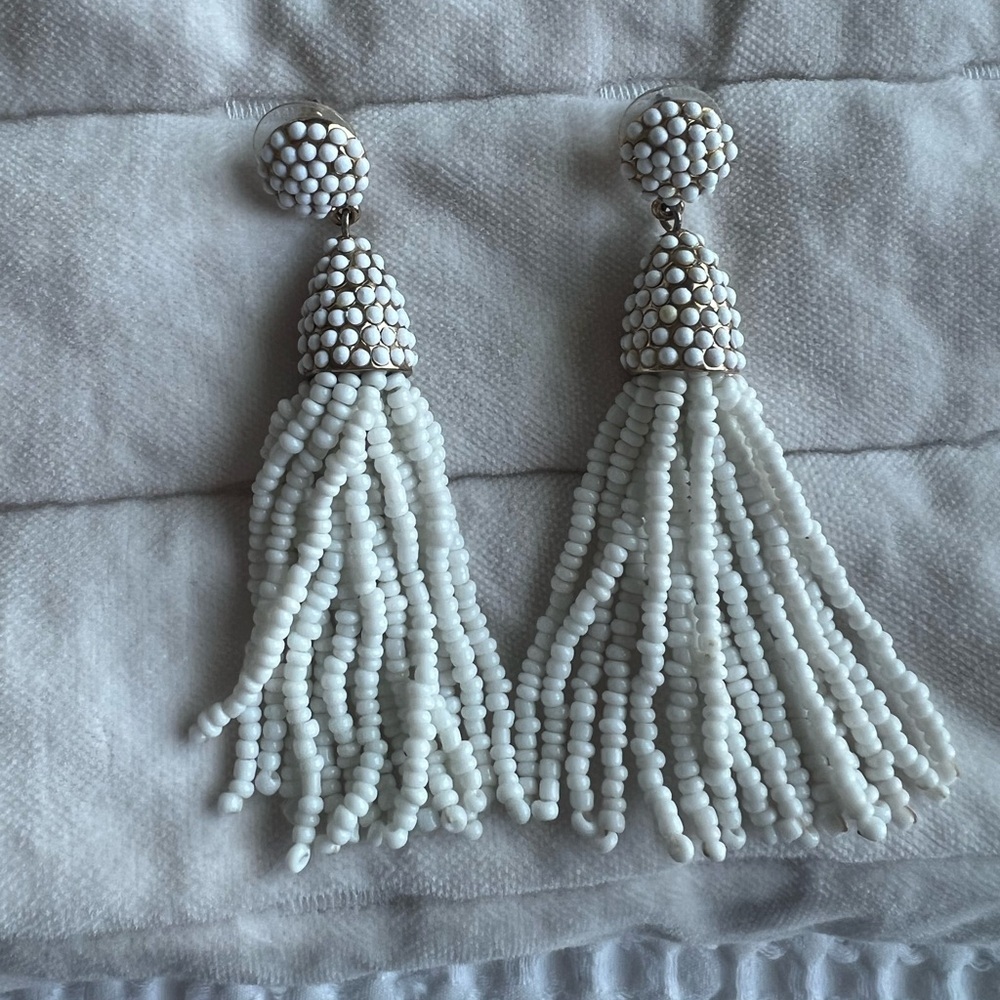 BaubleBar White Beaded Tassel Earrings